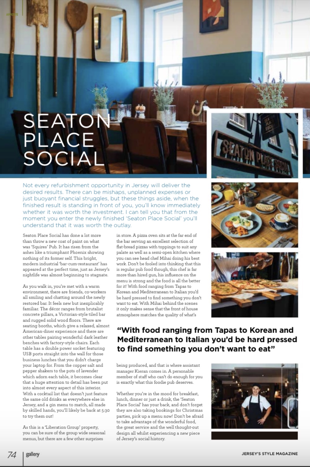 Artigo sobre abertura do restaurante Seaton